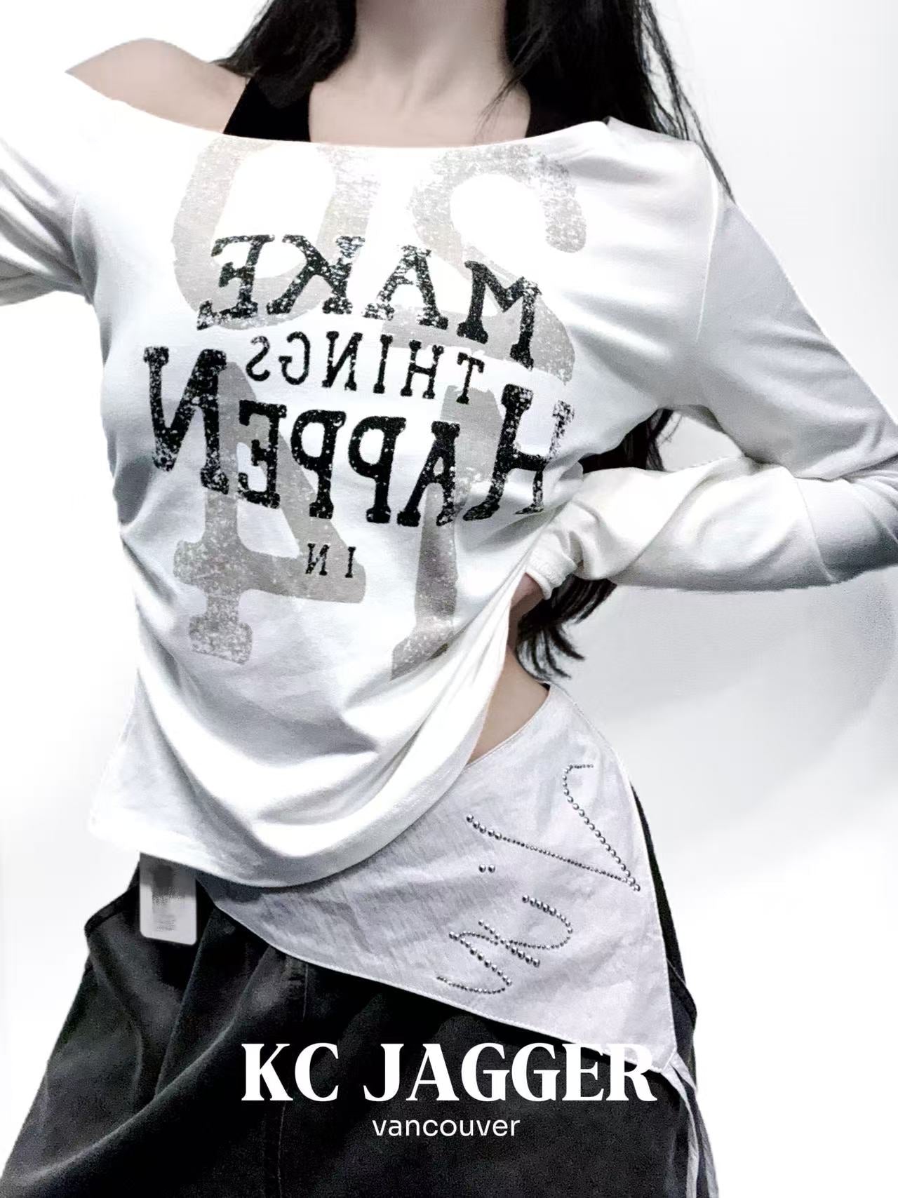 KC JAGGER Halter Neck Layered-Style Long Sleeve T-Shirt