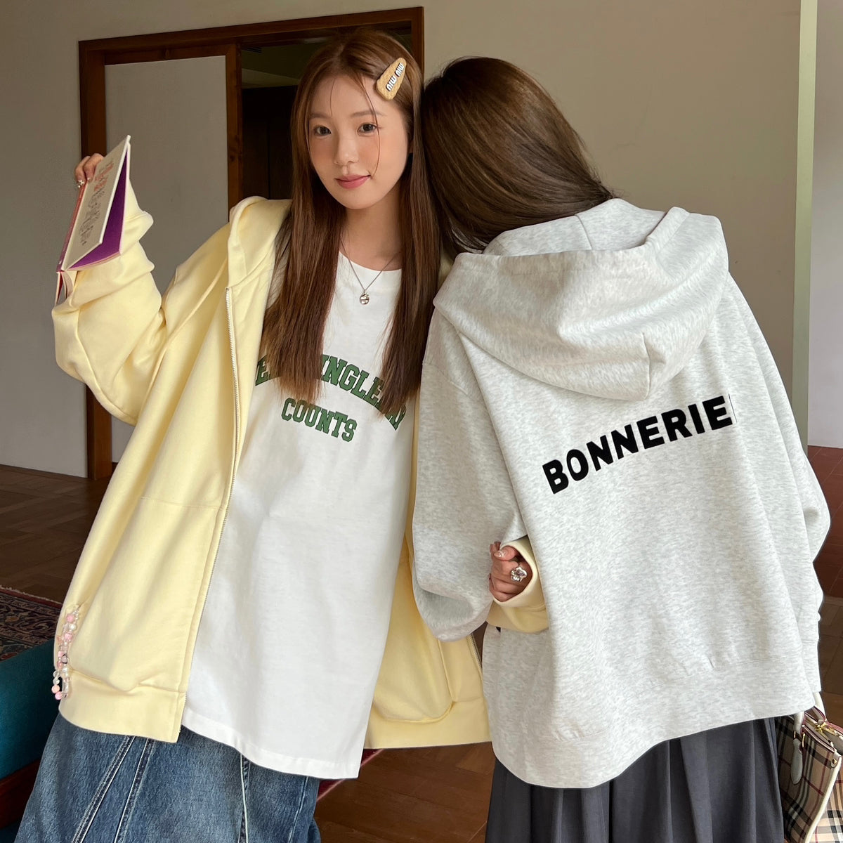 Aqua Marine Hooded Loose-Fit Drawstring Mid-Length Sweatshirt Jacket