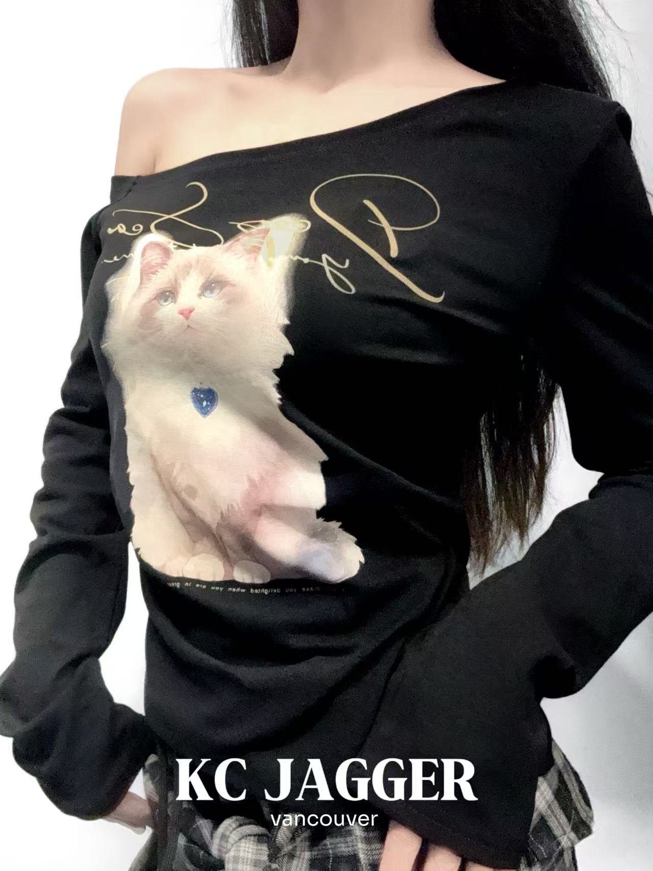KC JAGGER Cat Print One-Shoulder Top