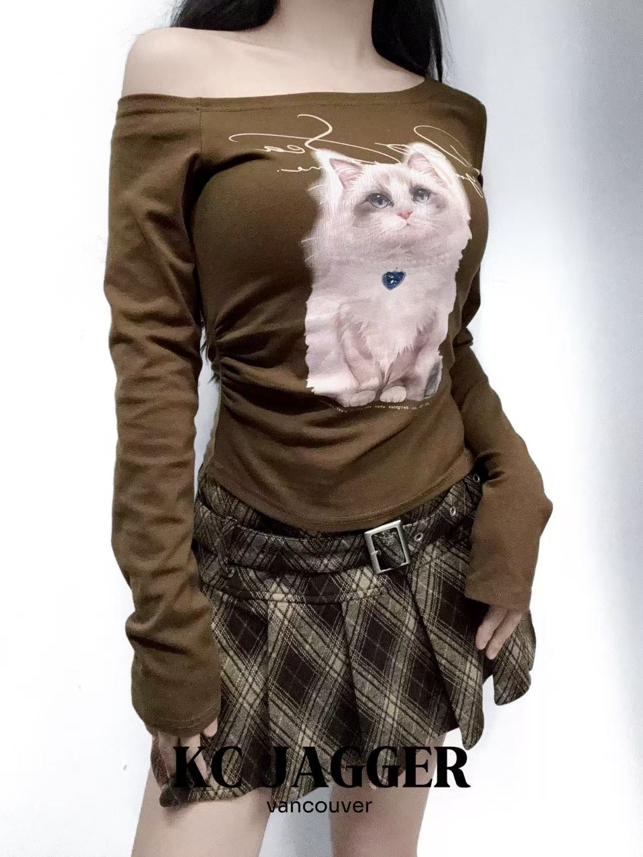 KC JAGGER Plaid Pleated Mini Skirt with Belt