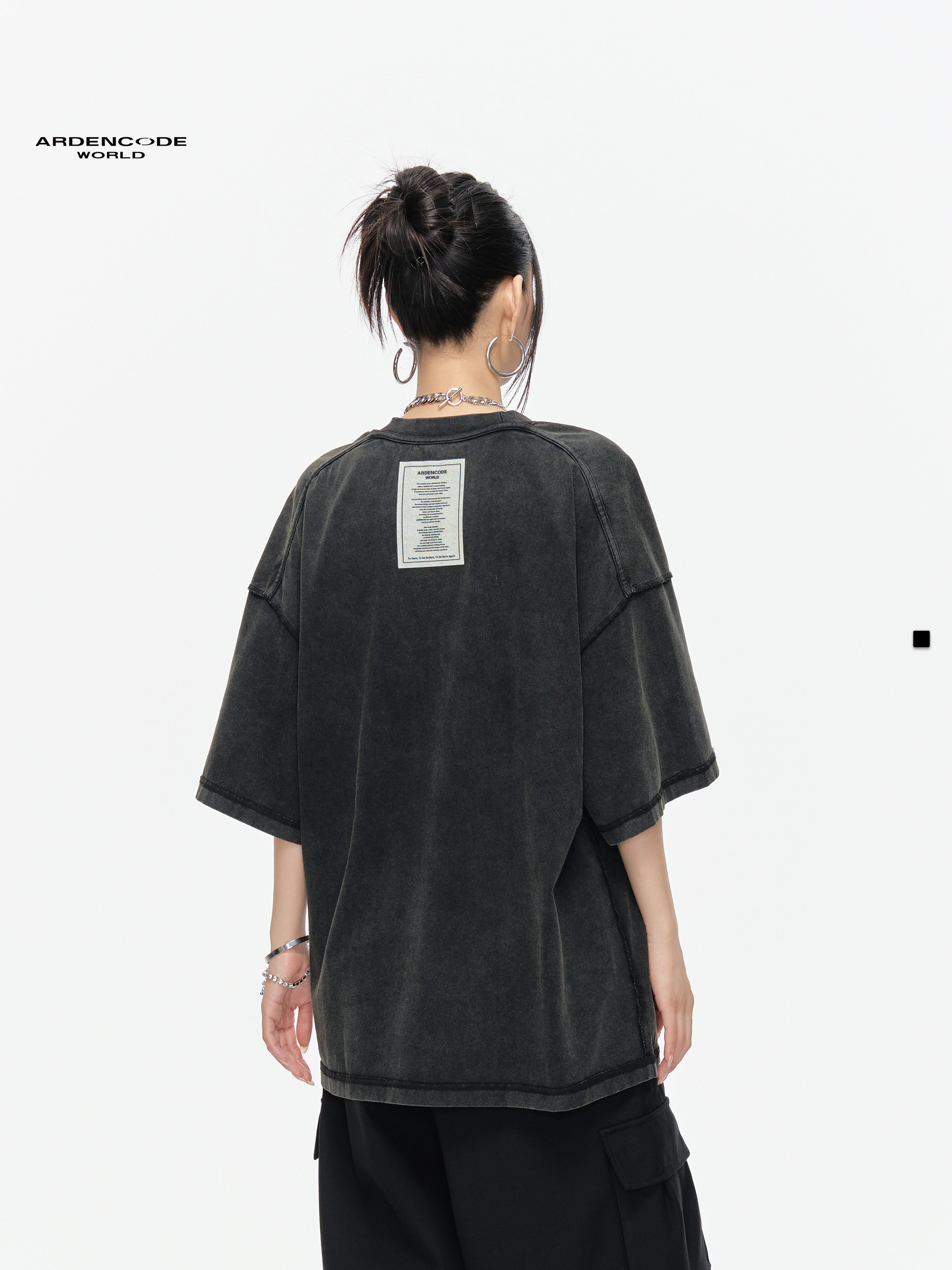 ARDENCODE Vintage Washed Oversized Patchwork T-Shirt – Unisex 280G Cotton