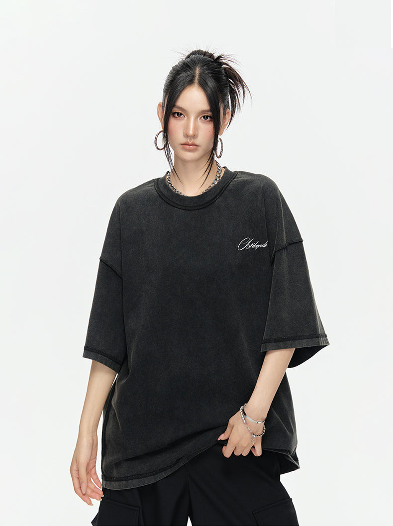 ARDENCODE Vintage Washed Oversized Patchwork T-Shirt – Unisex 280G Cotton
