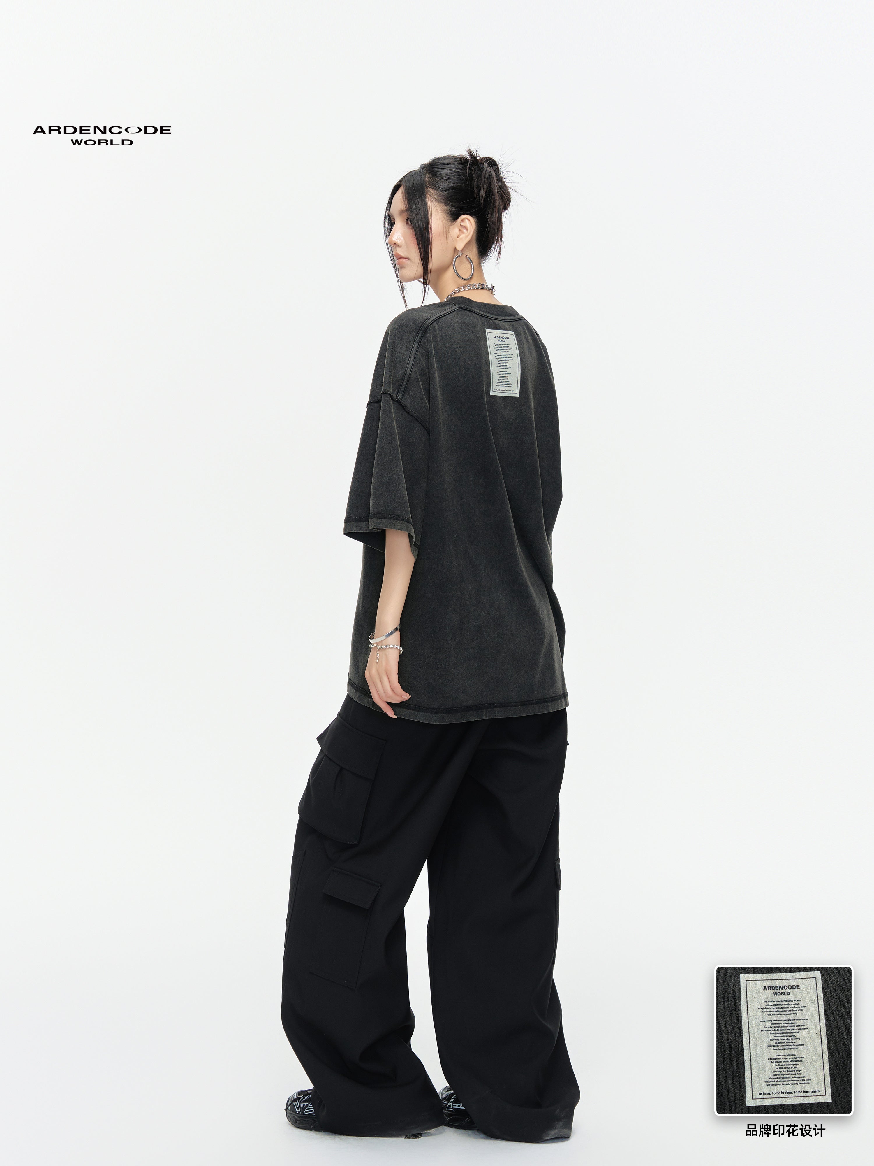 ARDENCODE Vintage Washed Oversized Patchwork T-Shirt – Unisex 280G Cotton