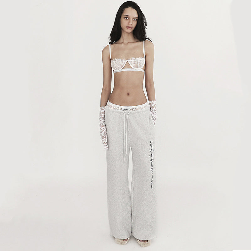 Lace Trim Embroidered Joggers – Loose Fit Streetwear Pants