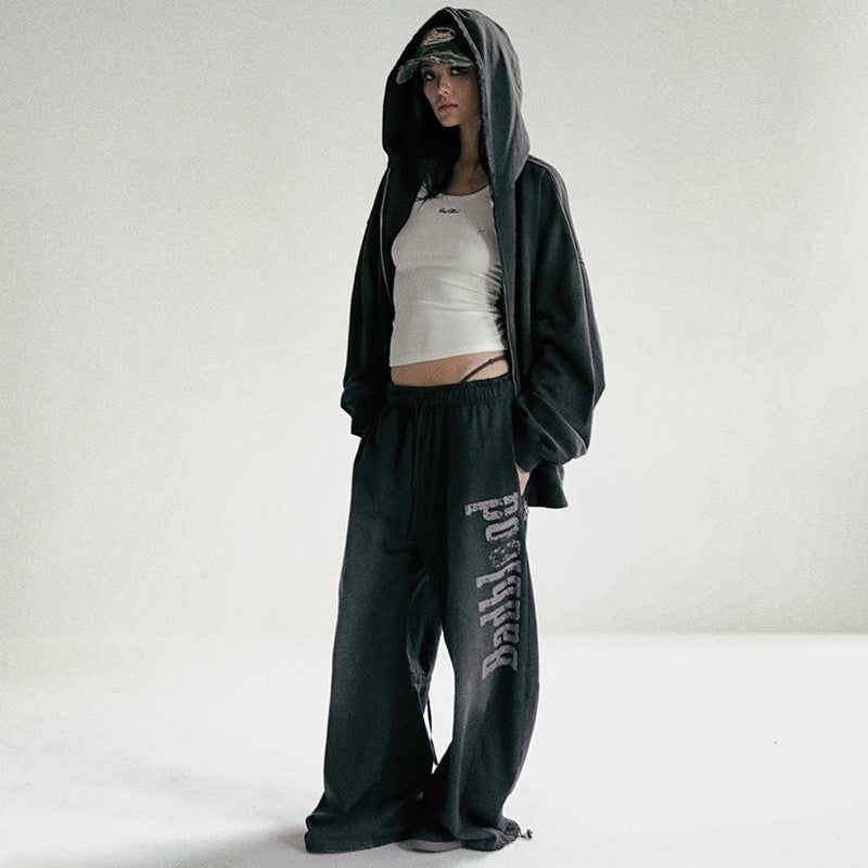 Retro Washed Wide-Leg Sweatpants — Loose American Casual