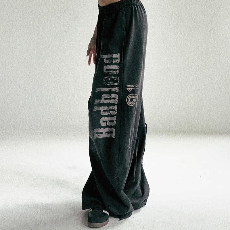 Retro Washed Wide-Leg Sweatpants — Loose American Casual