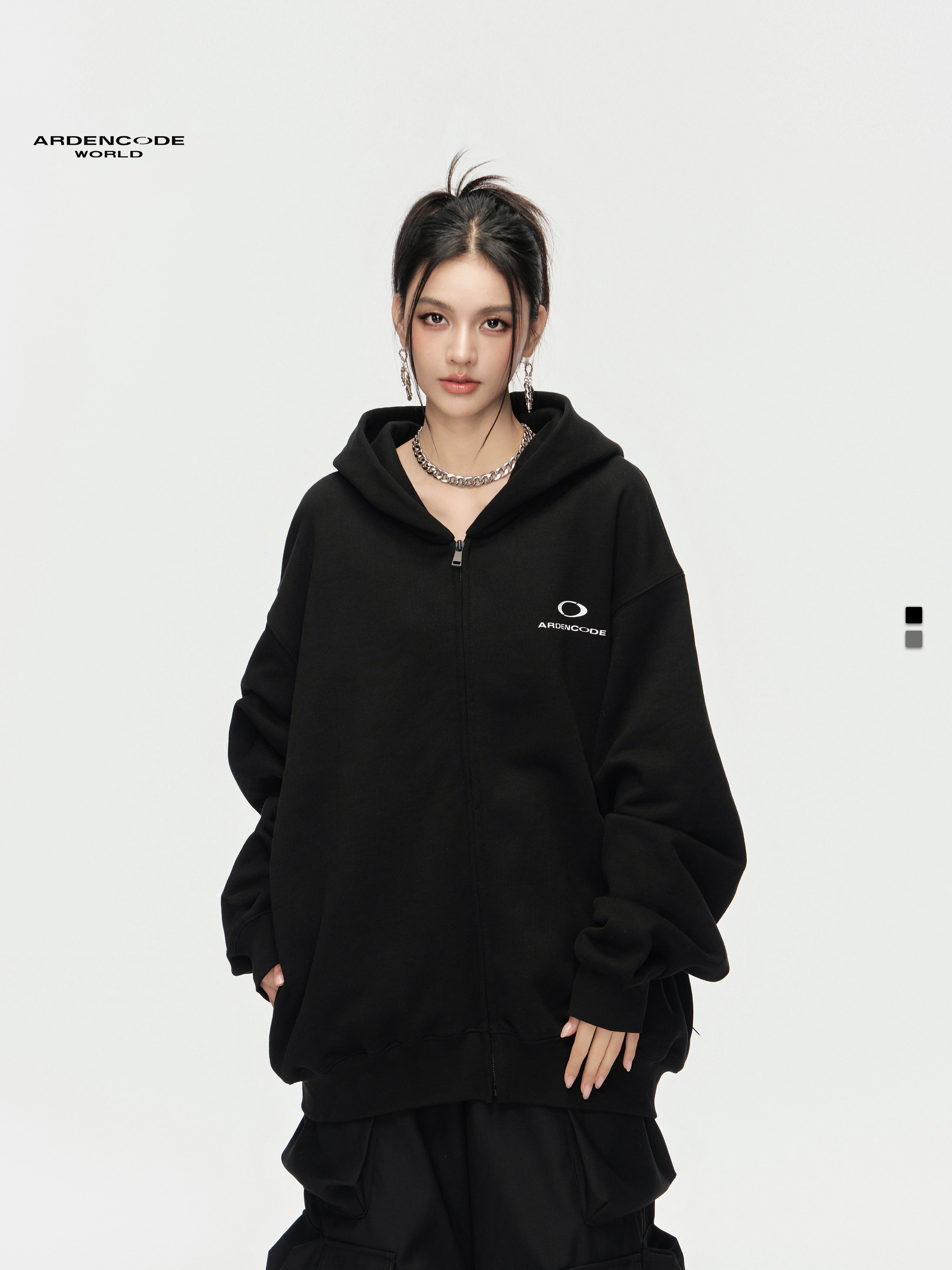 ARDENCODE Oversized Heavyweight Cotton Zip-Up Hoodie Jacket