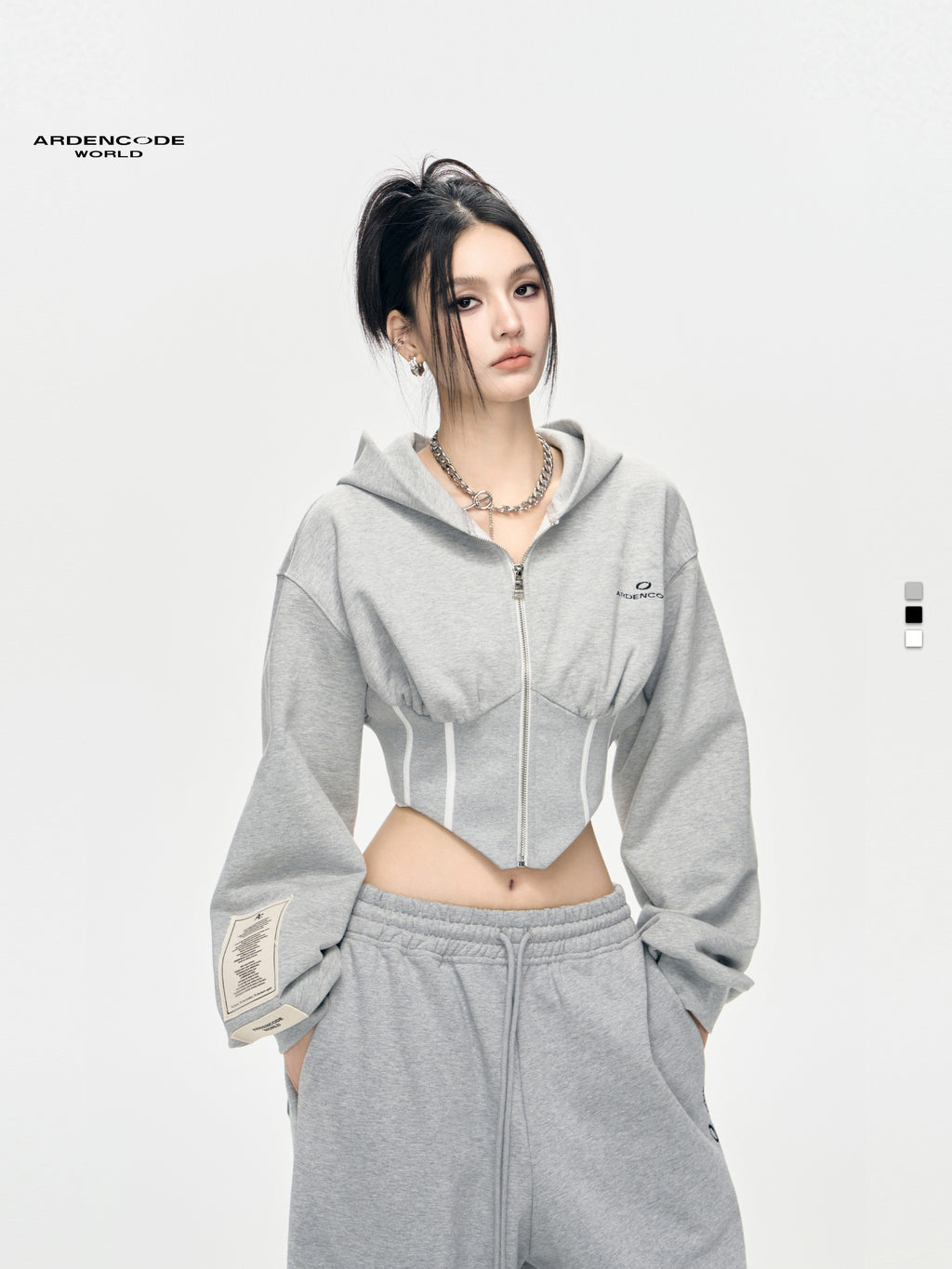 Slim-Fit Fishbone Style Zip Hoodie Jacket