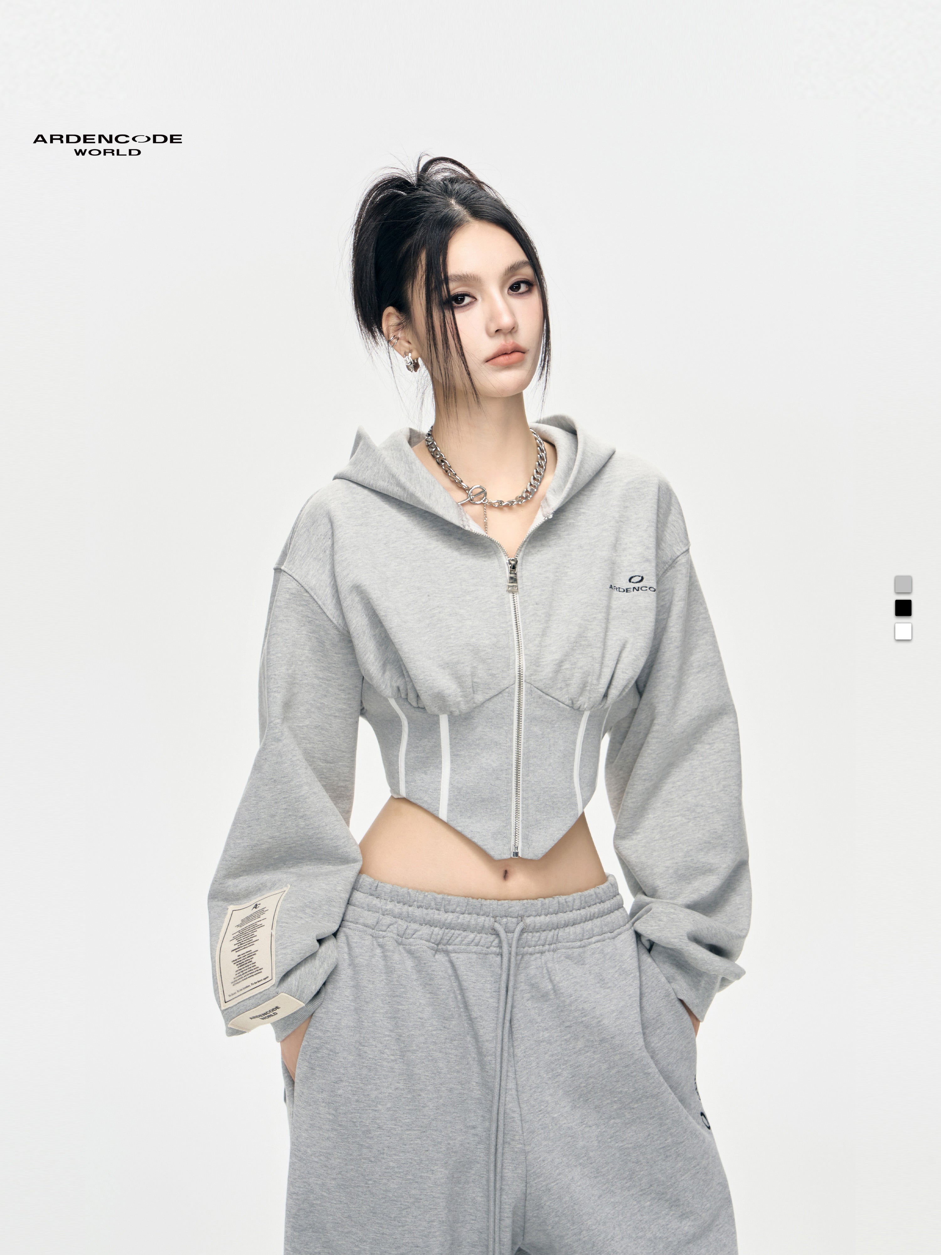 Slim-Fit Fishbone Style Zip Hoodie Jacket