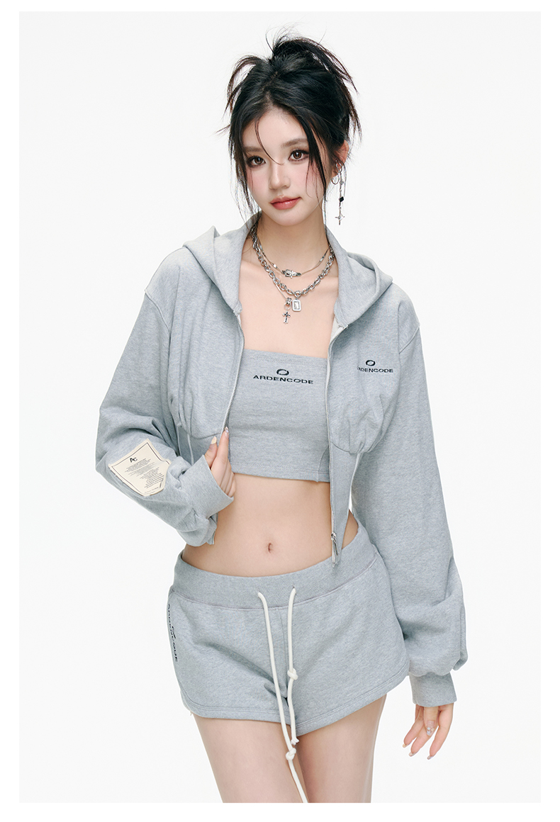 Slim-Fit Fishbone Style Zip Hoodie Jacket