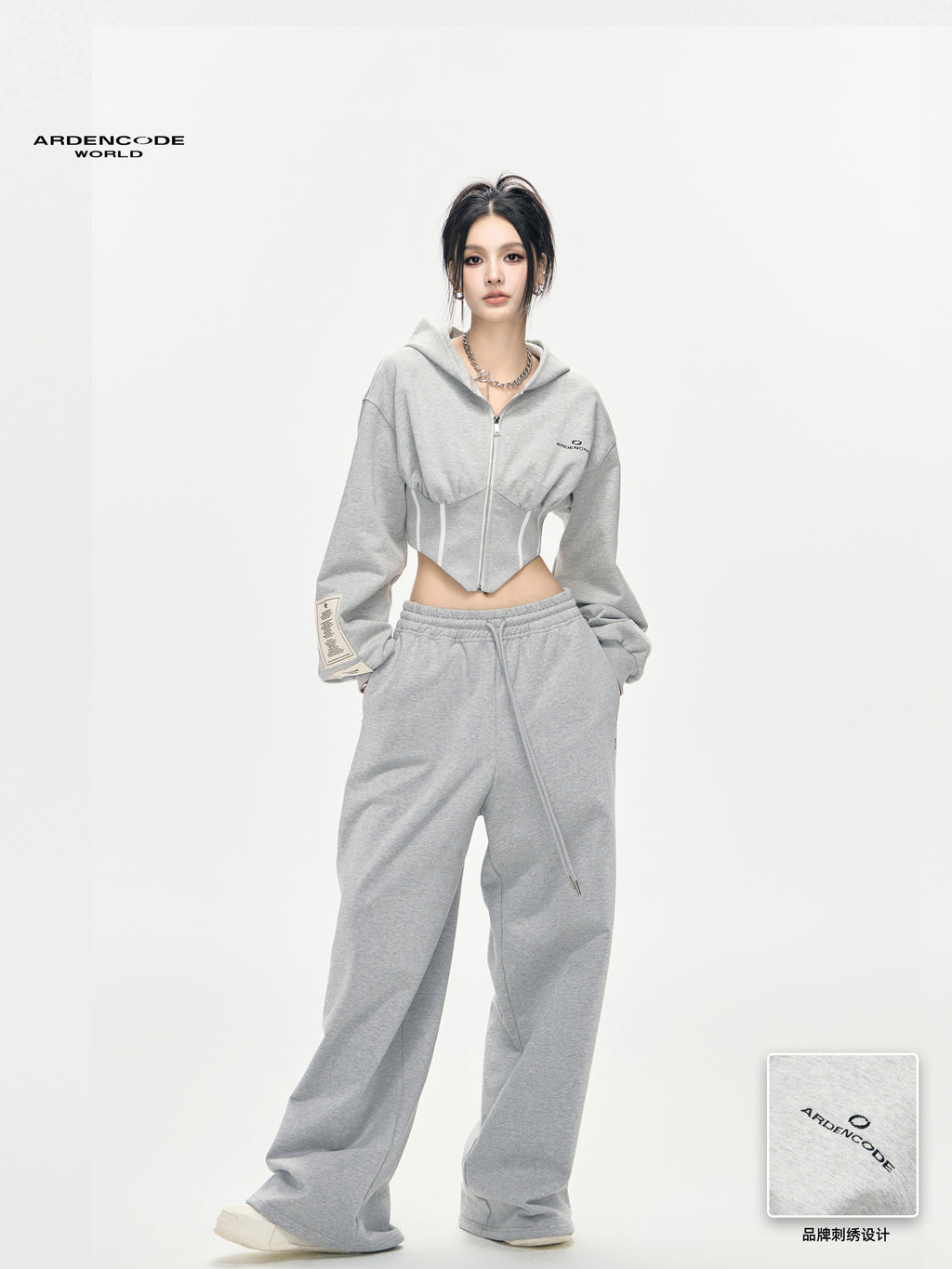 Slim-Fit Fishbone Style Zip Hoodie Jacket