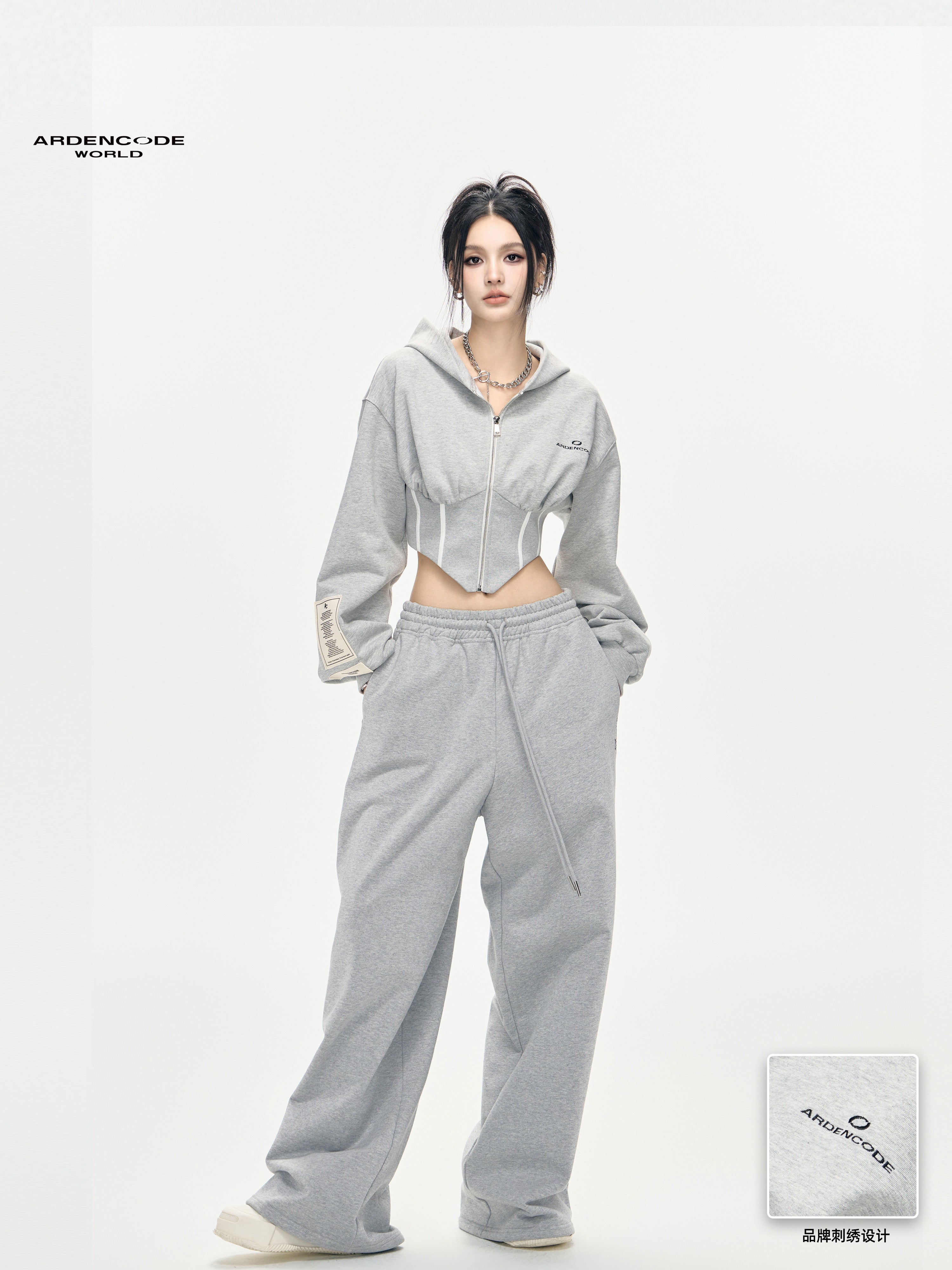 Slim-Fit Fishbone Style Zip Hoodie Jacket