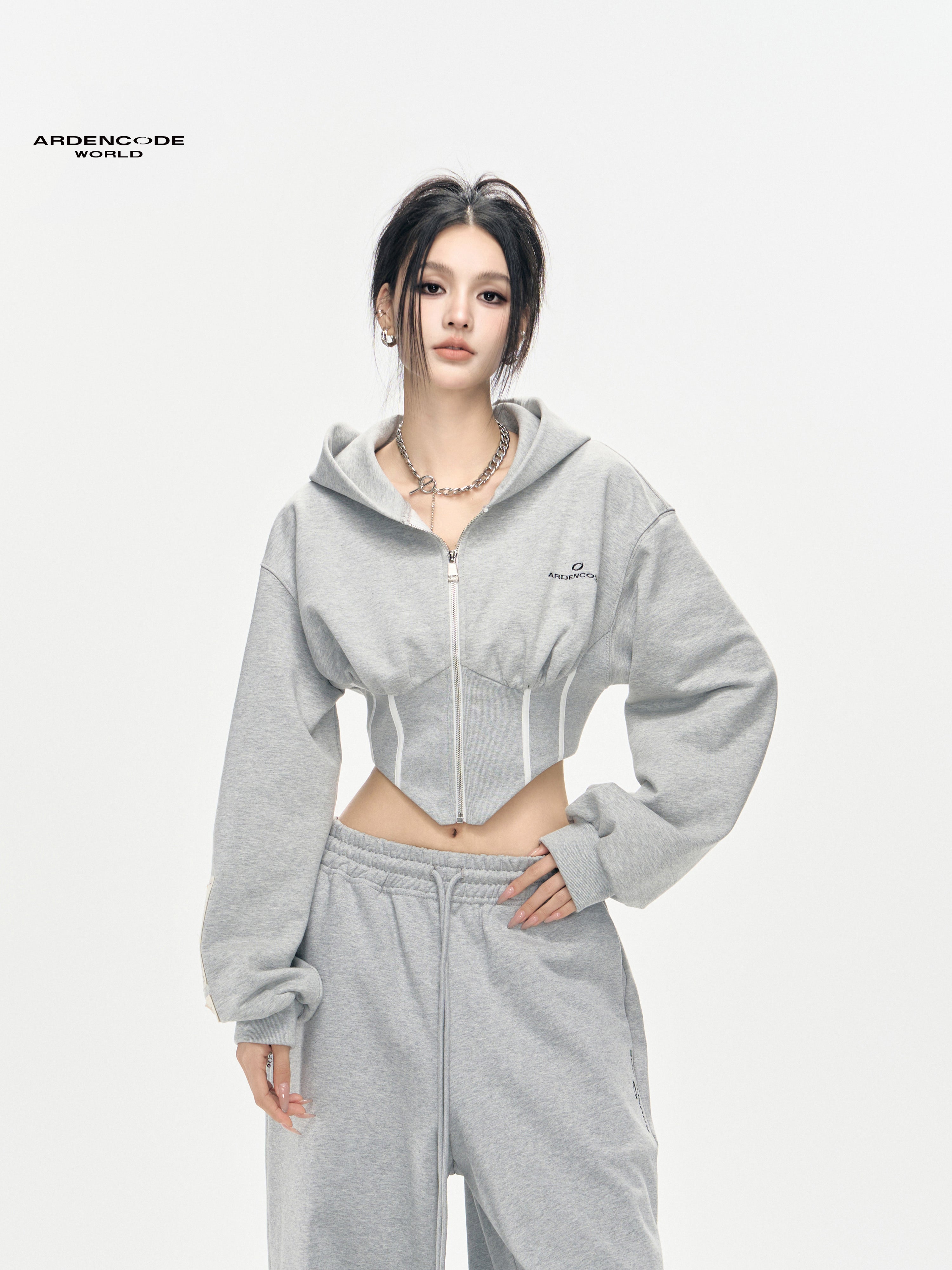 Slim-Fit Fishbone Style Zip Hoodie Jacket