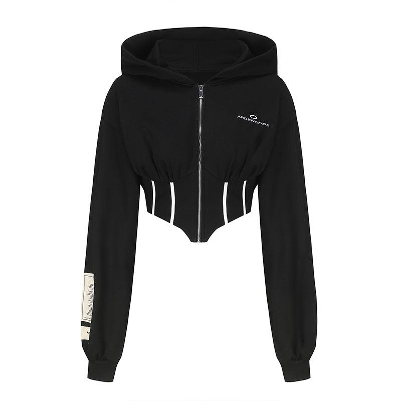 Slim-Fit Fishbone Style Zip Hoodie Jacket