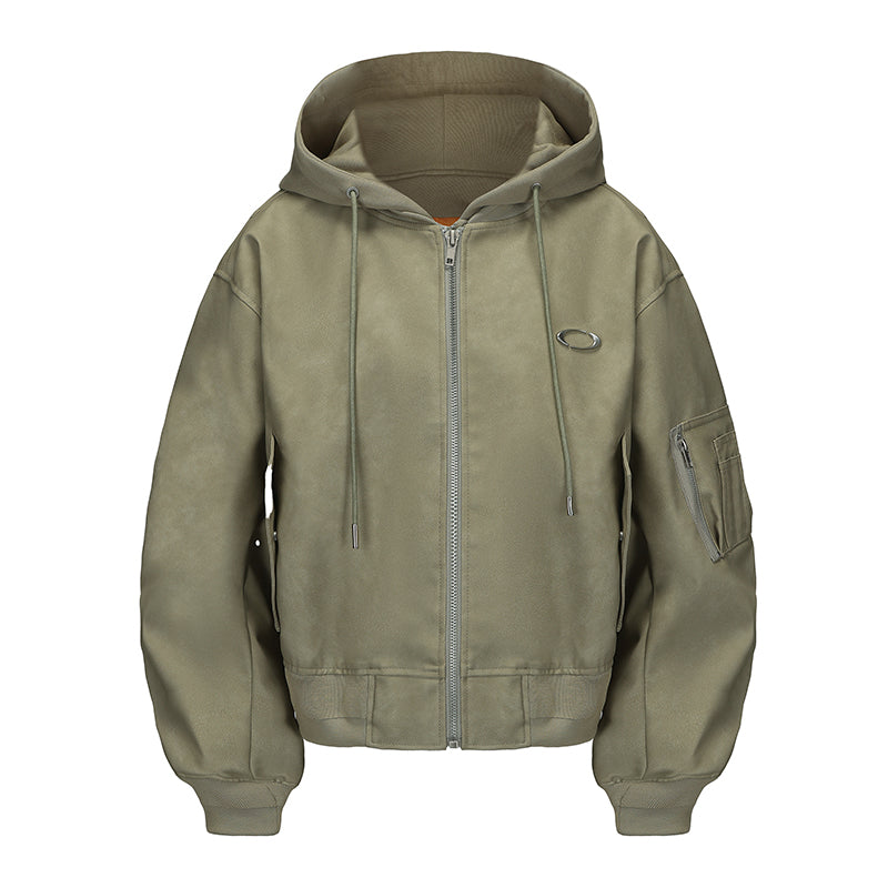 Oversized Hooded PU Baseball Jacket