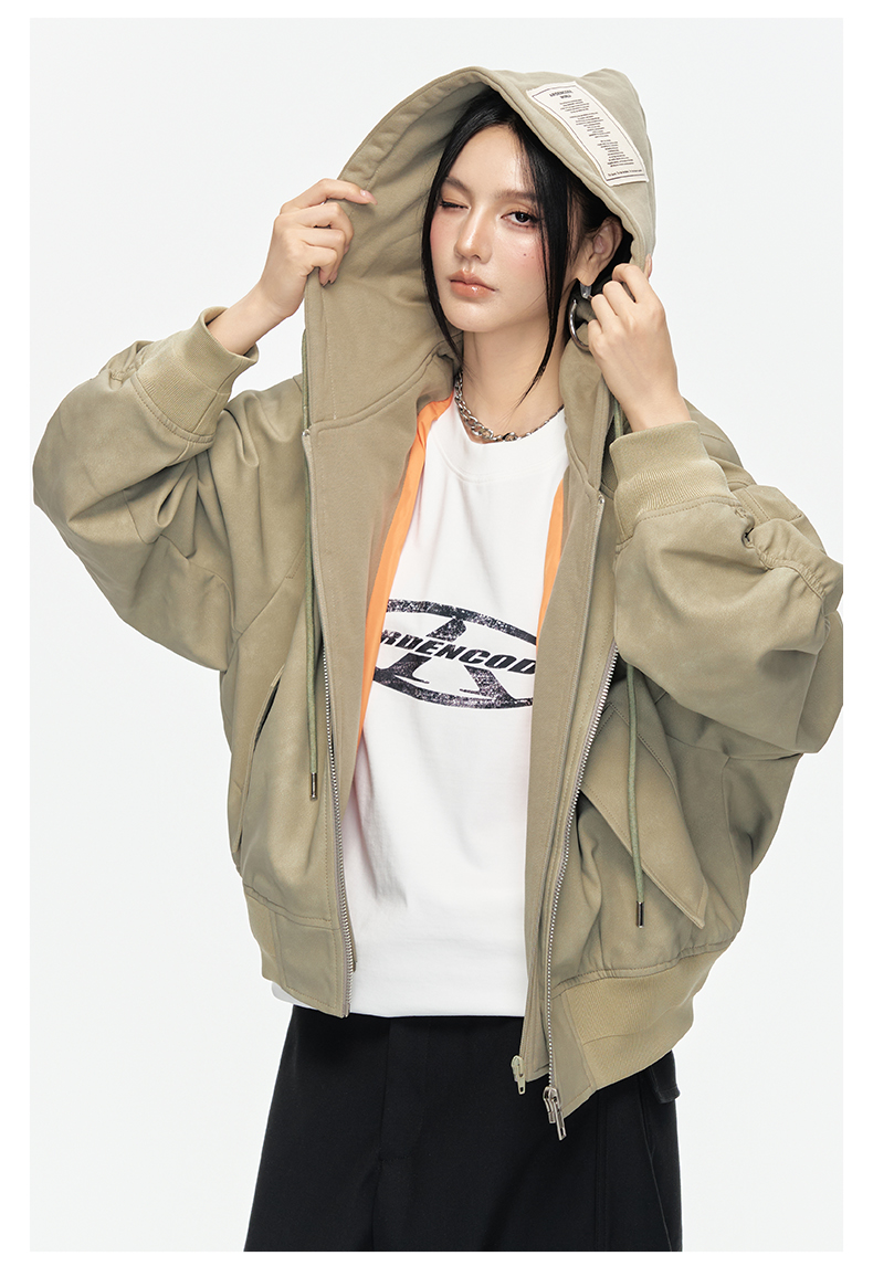 Oversized Hooded PU Baseball Jacket