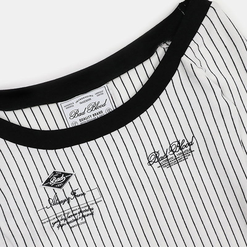 Striped Slim Fit Off-Shoulder Long Sleeve T-Shirt Top