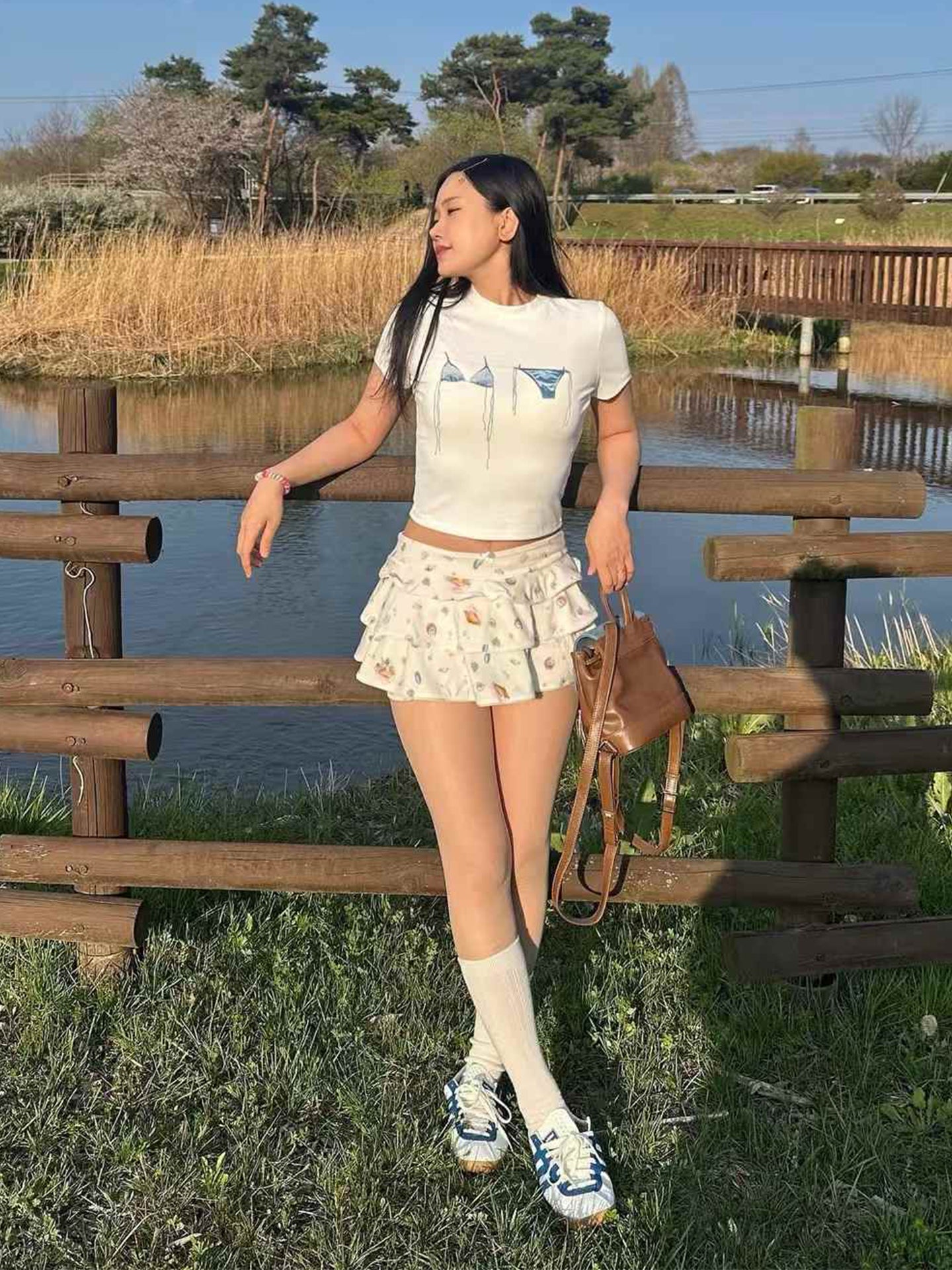 Floral Elastic Waist Tiered Mini Skirt