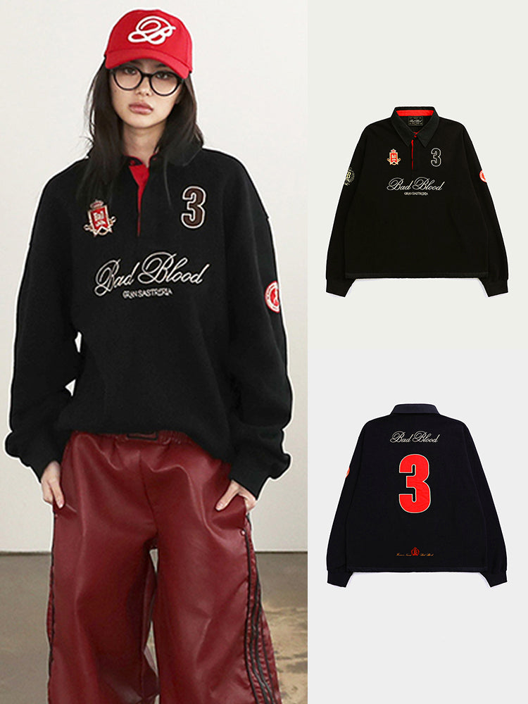 American Retro Oversized Polo Long Sleeve Sweatshirt