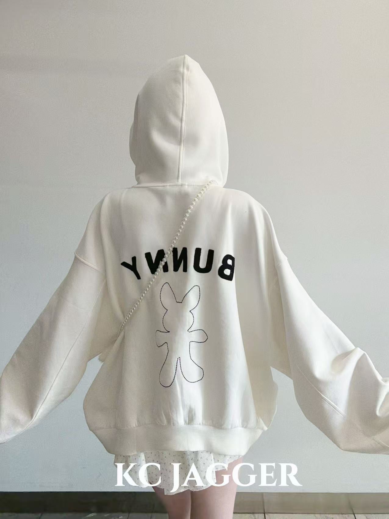 Oversized Hoodie Jacket with Bunny Crossbody Charm