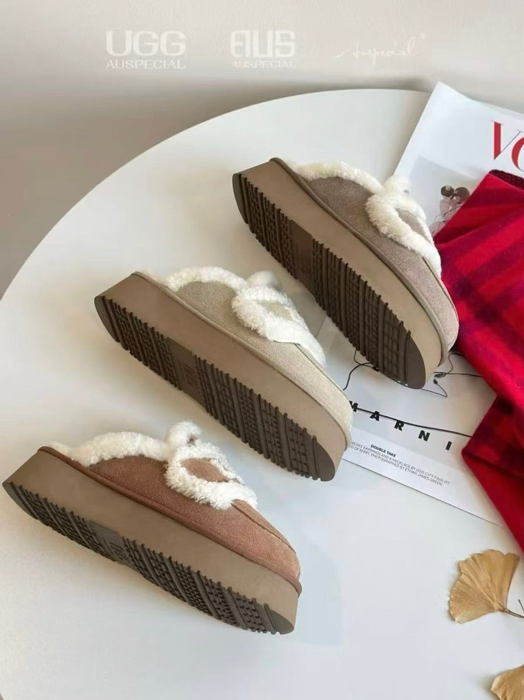 Ozlana Ugg Fur Slippers(removable velcro patch + heel strap)