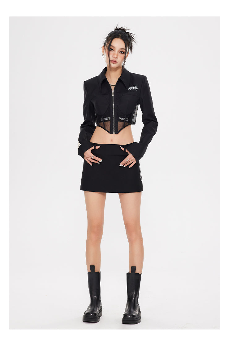 Fishbone Waist Wool-Blend Cropped Blazer Jacket