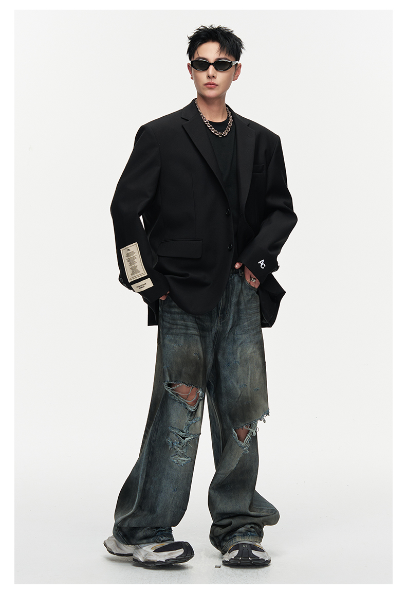 ARDENCODE Vintage Distressed Wide-Leg Mud-Dyed Jeans