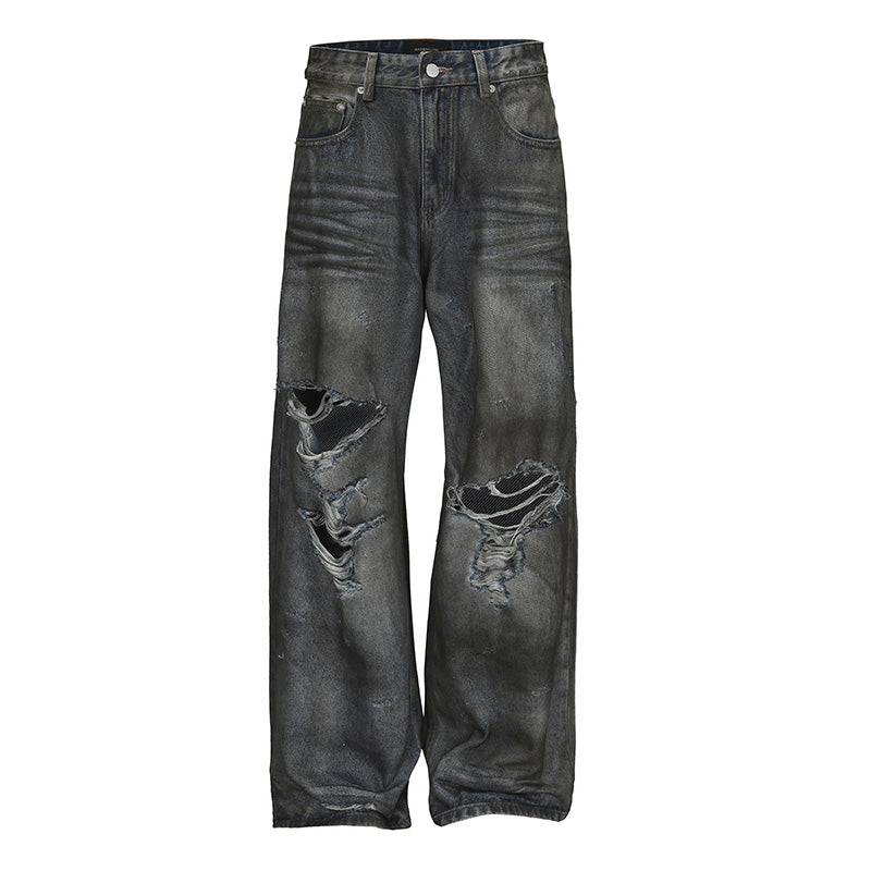 ARDENCODE Vintage Distressed Wide-Leg Mud-Dyed Jeans