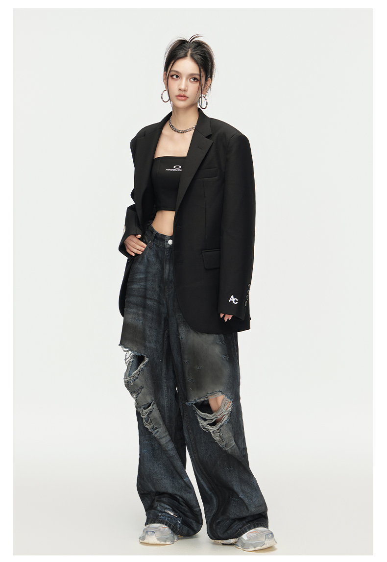 ARDENCODE Vintage Distressed Wide-Leg Mud-Dyed Jeans