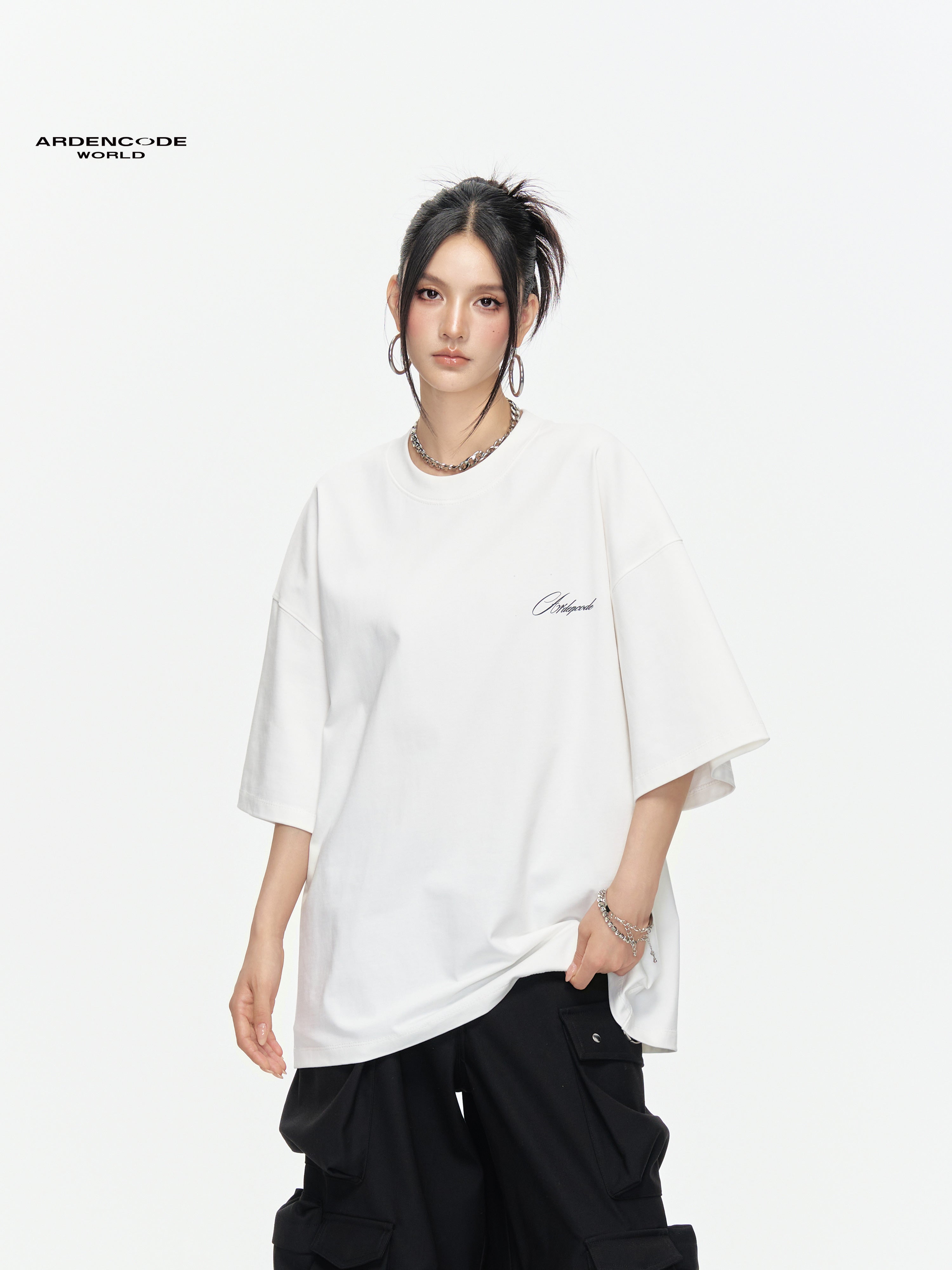 Ardencode做旧印花大宽松圆领重磅320G纯棉针织男女短袖T恤AD02-617