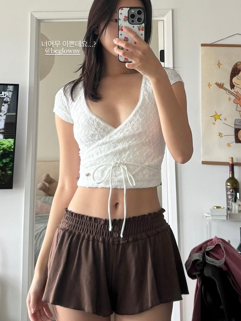Glowny 小碎花宽松高腰短裤 qq