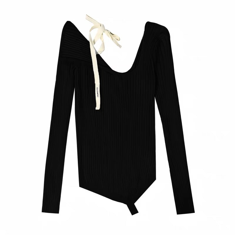 Asymmetrical Knit Tie Off-Shoulder Top