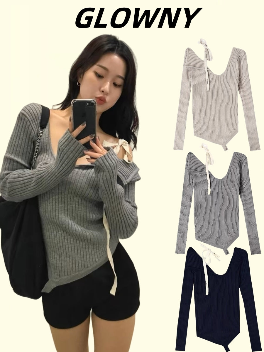 Asymmetrical Knit Tie Off-Shoulder Top