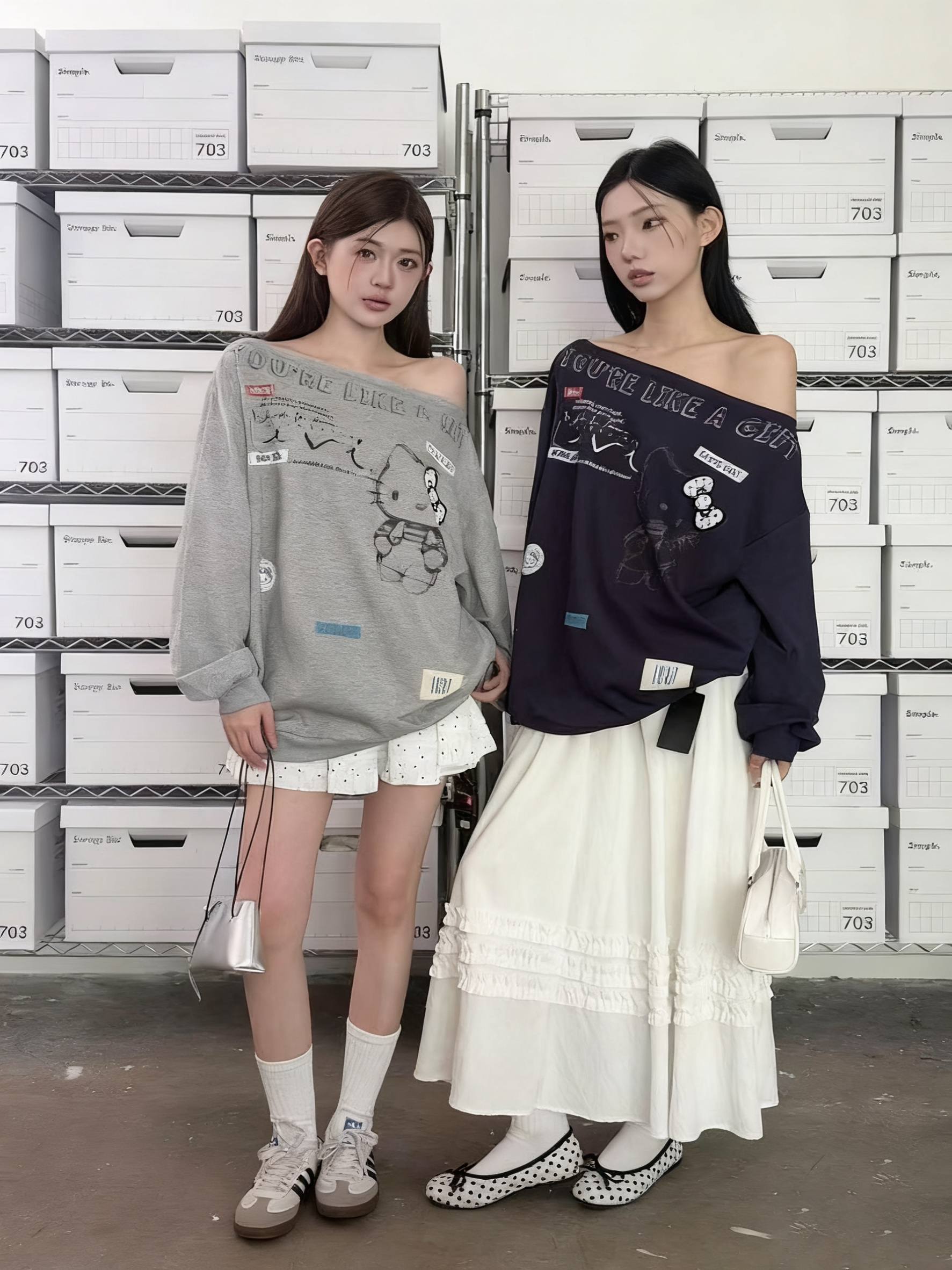 KC JAGGER Loose Off-Shoulder Hello Kitty Long-Sleeve