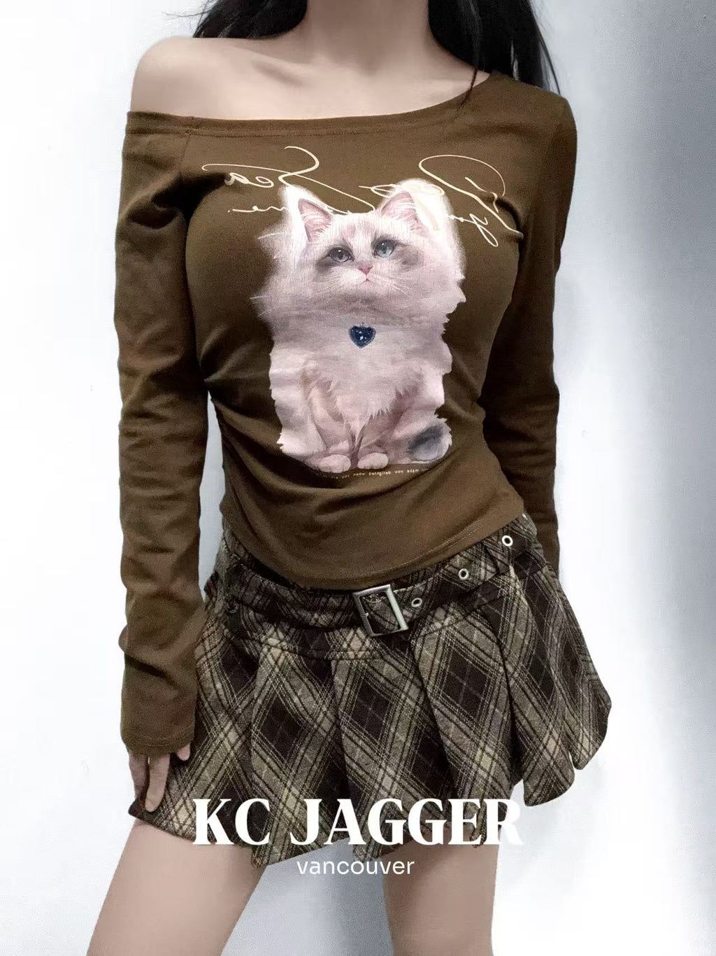 KC JAGGER Cat Print One-Shoulder Top