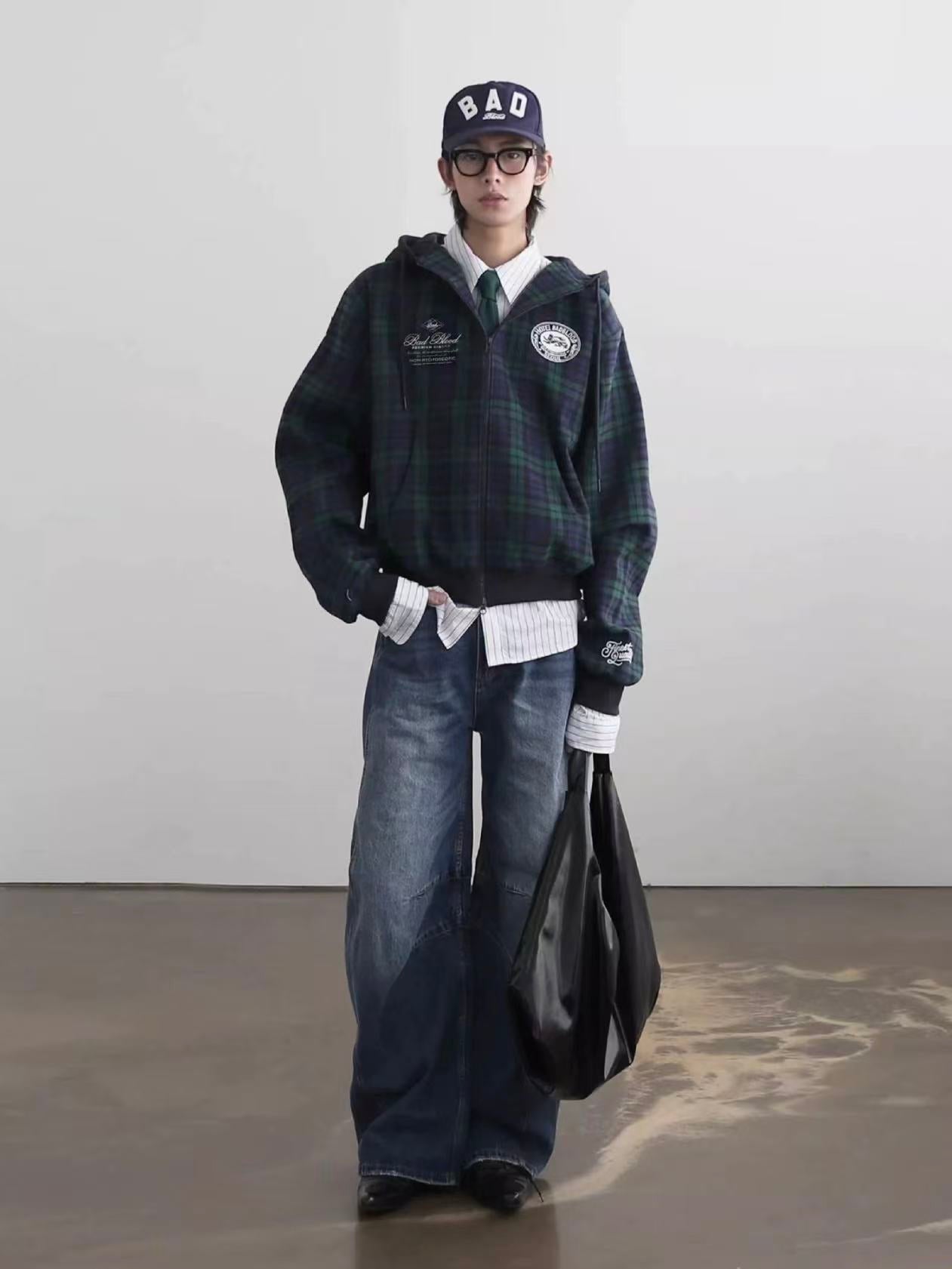 BADBLOOD Classic Check Hooded Zip-Up