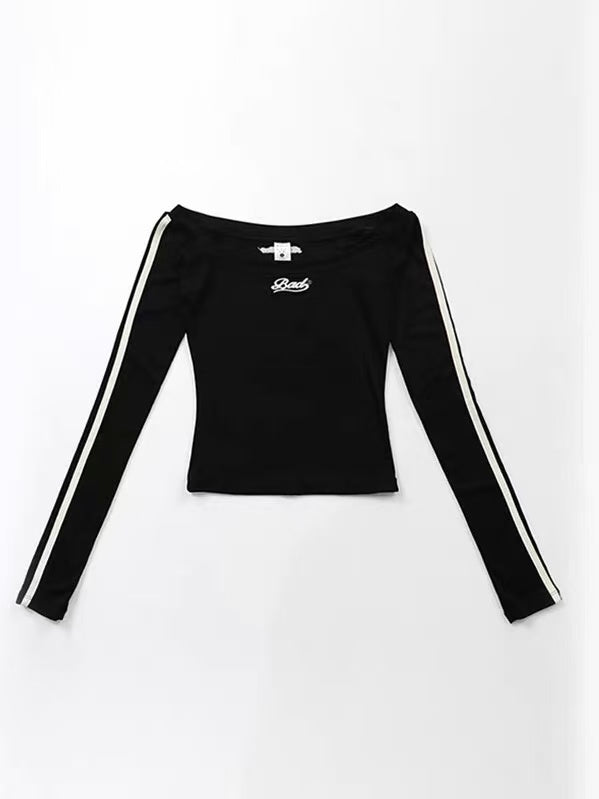 Badblood Retro Off-Shoulder Double Stripe Crop Top