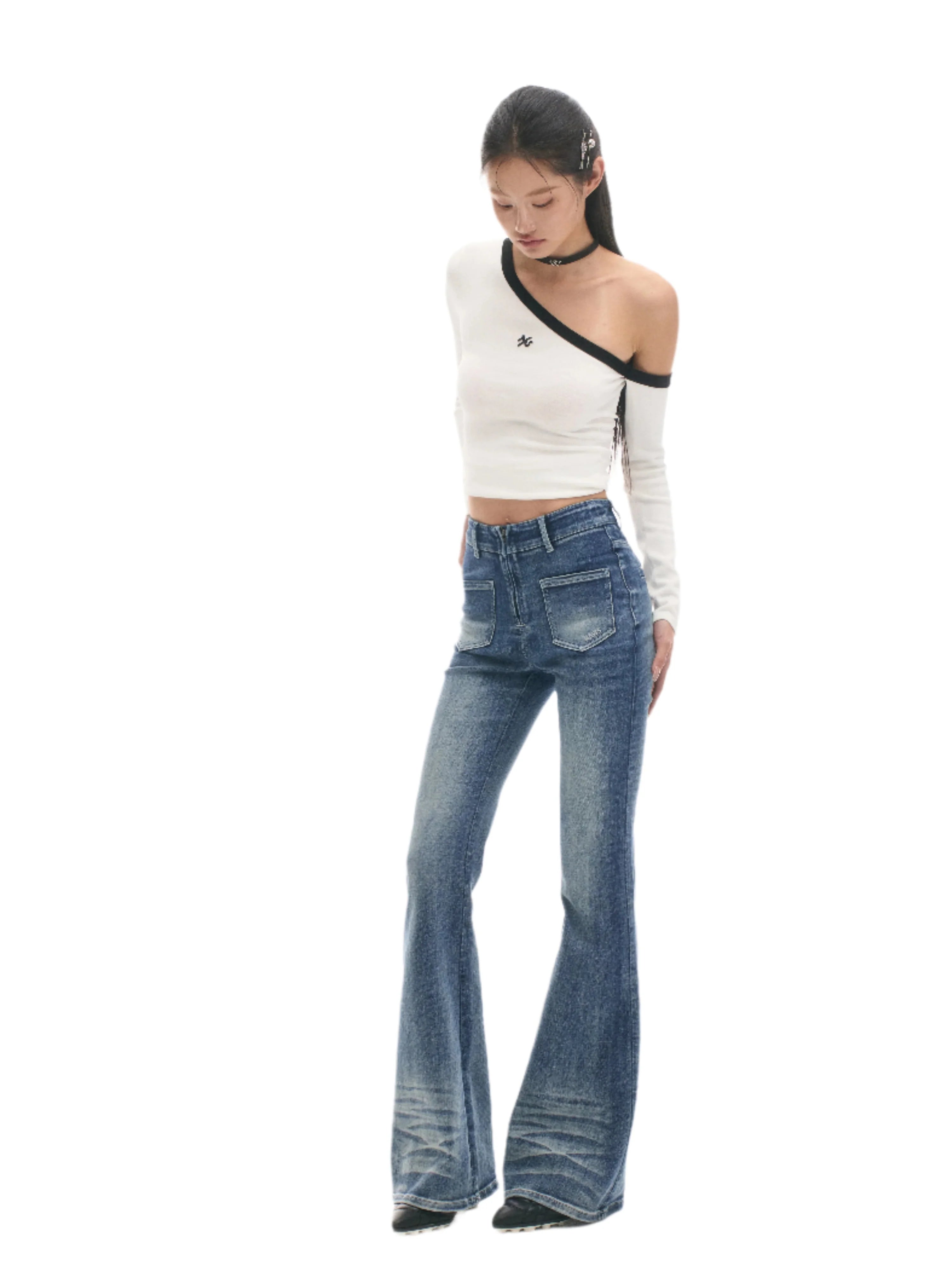 NAWS Color-Block Sculpted One-Shoulder Knit Top