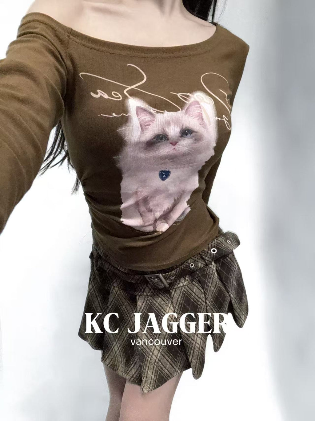 KC JAGGER Cat Print One-Shoulder Top