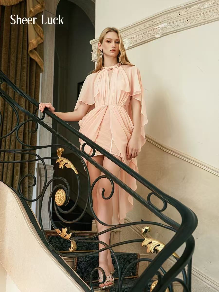 SHEERLUCK AMARA Halter-Neck Shawl Corsetry Dress