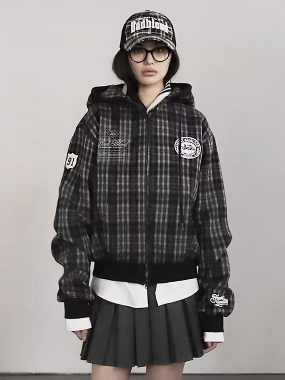 BADBLOOD Classic Check Hooded Zip-Up
