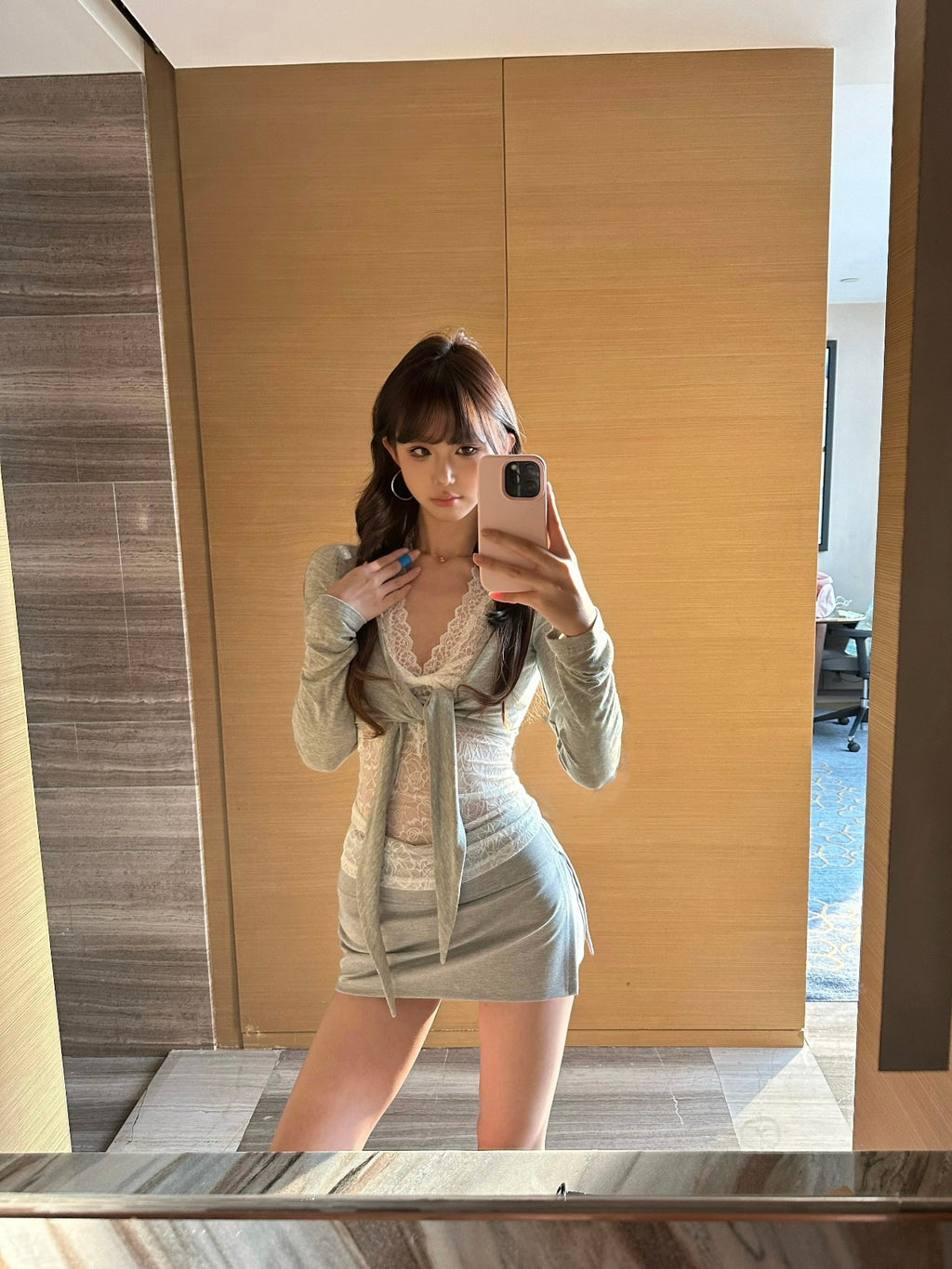 Jqwention Lace Two-in-One Knit Top — Gray