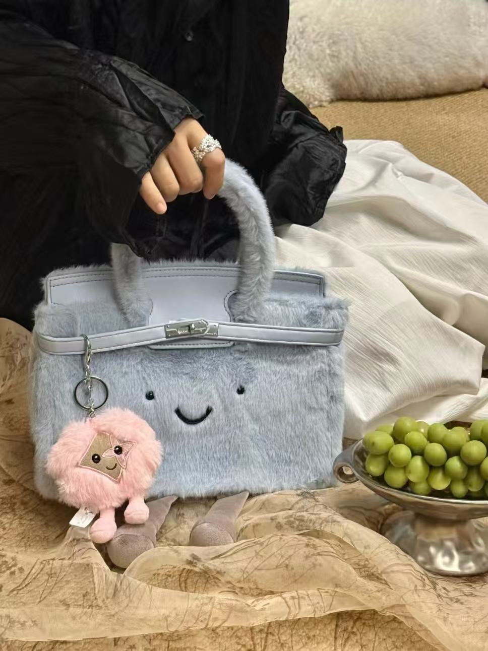 Jellykin Style Fluff Birkin Bag — Medium Size（Plush Handle Version）