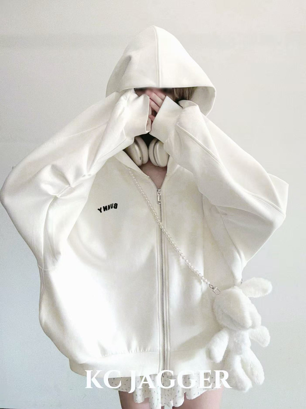 Oversized Hoodie Jacket with Bunny Crossbody Charm