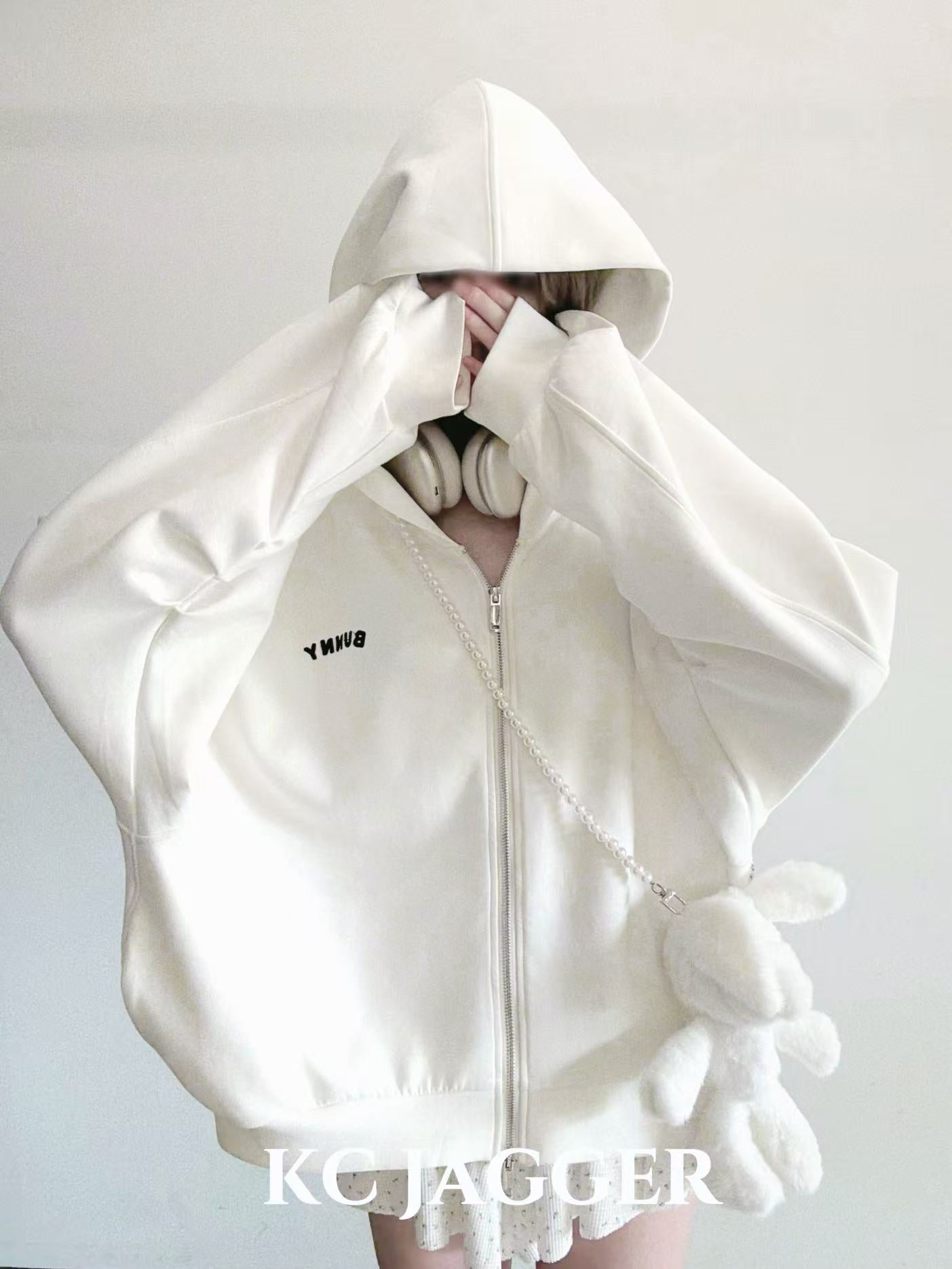 Oversized Hoodie Jacket with Bunny Crossbody Charm