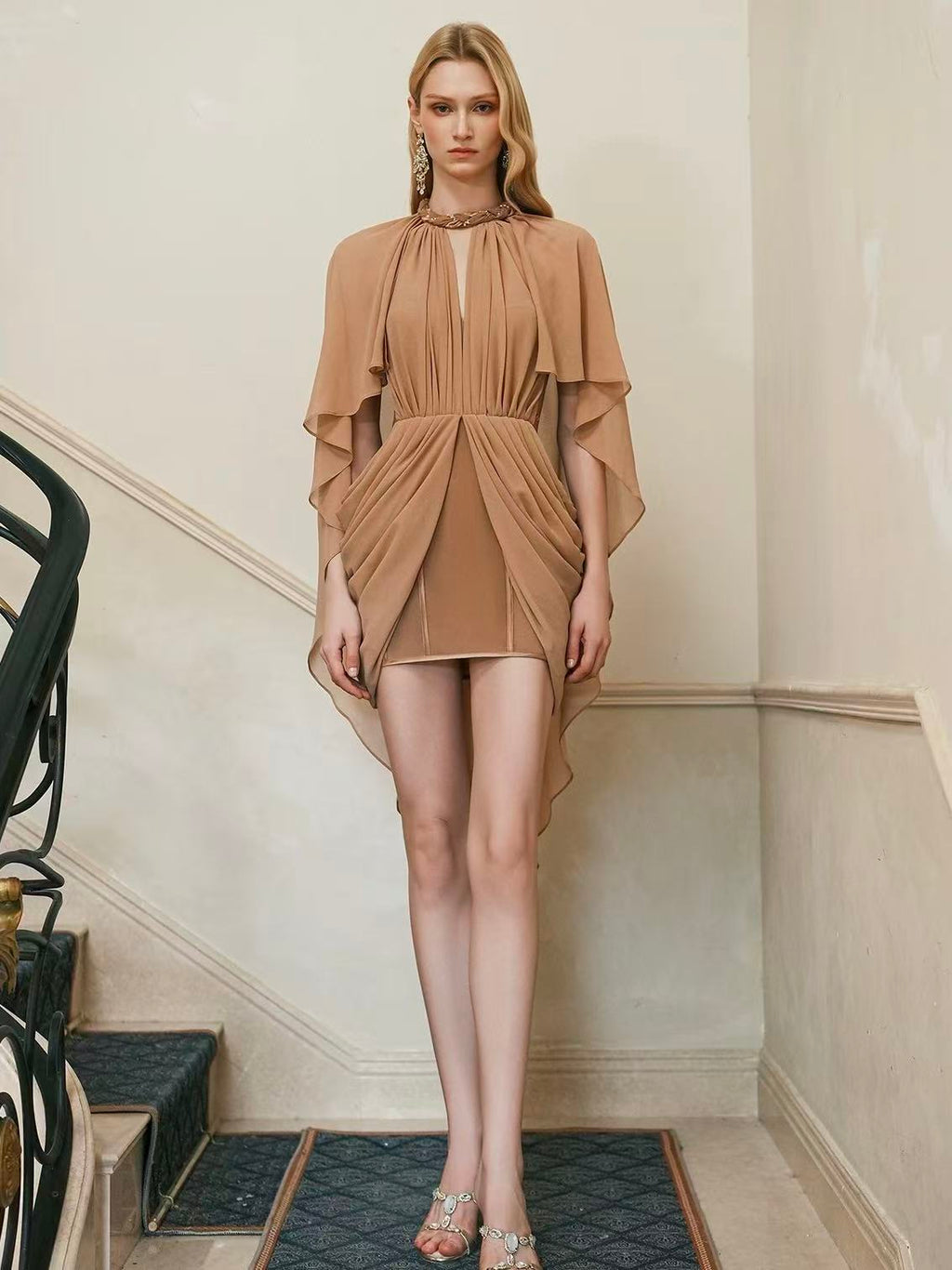 SHEERLUCK AMARA Halter-Neck Shawl Corsetry Dress