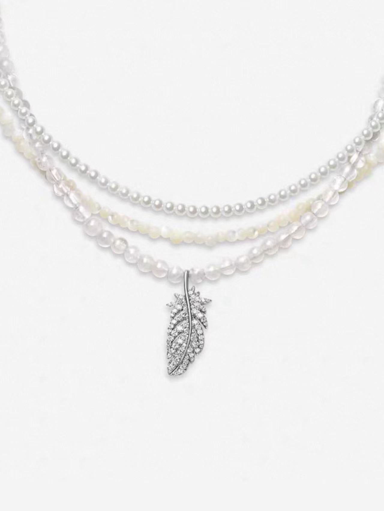 Hefang Moonlight Feather Necklace & Earrings