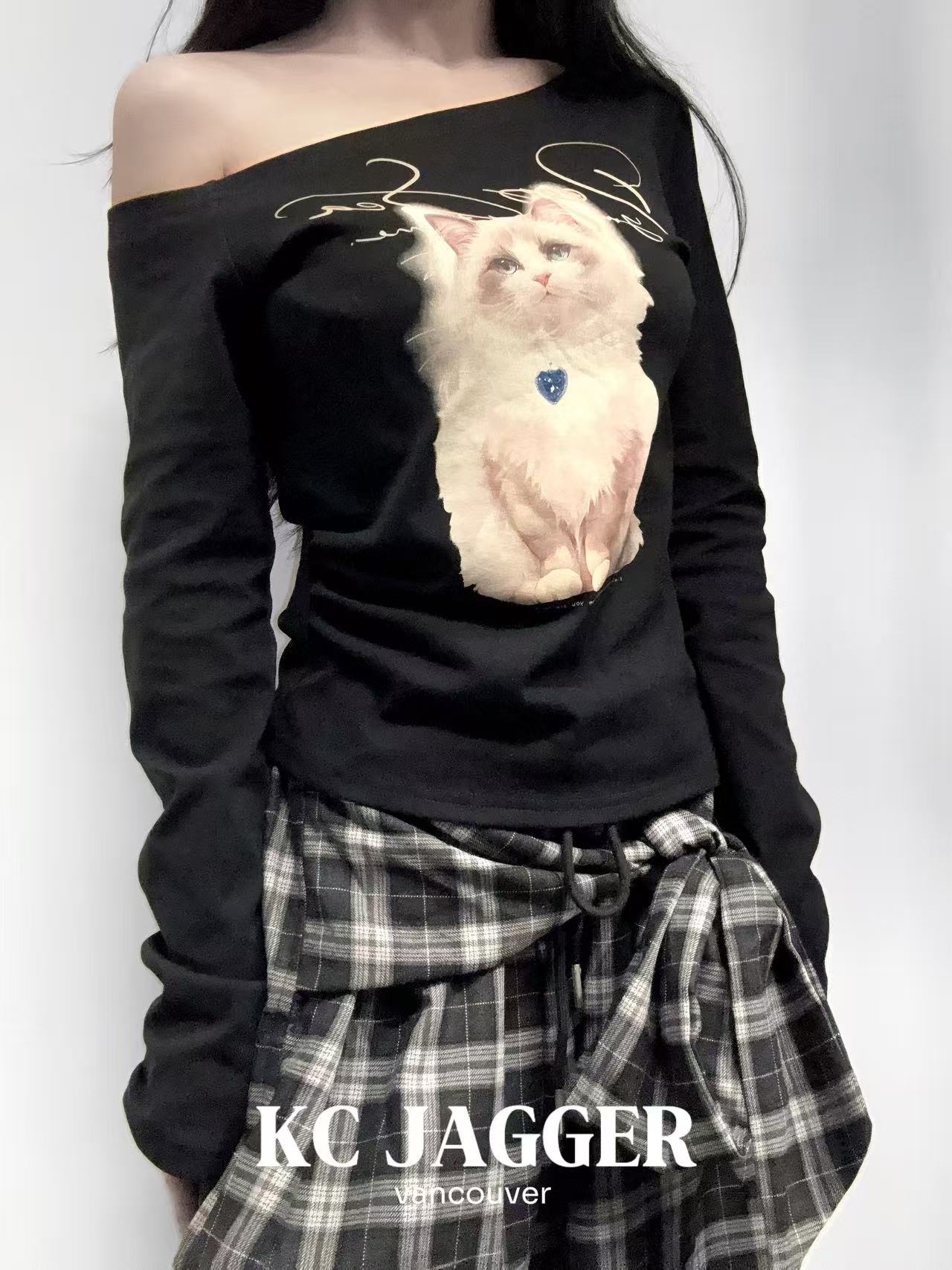 Cat Print One-Shoulder Top