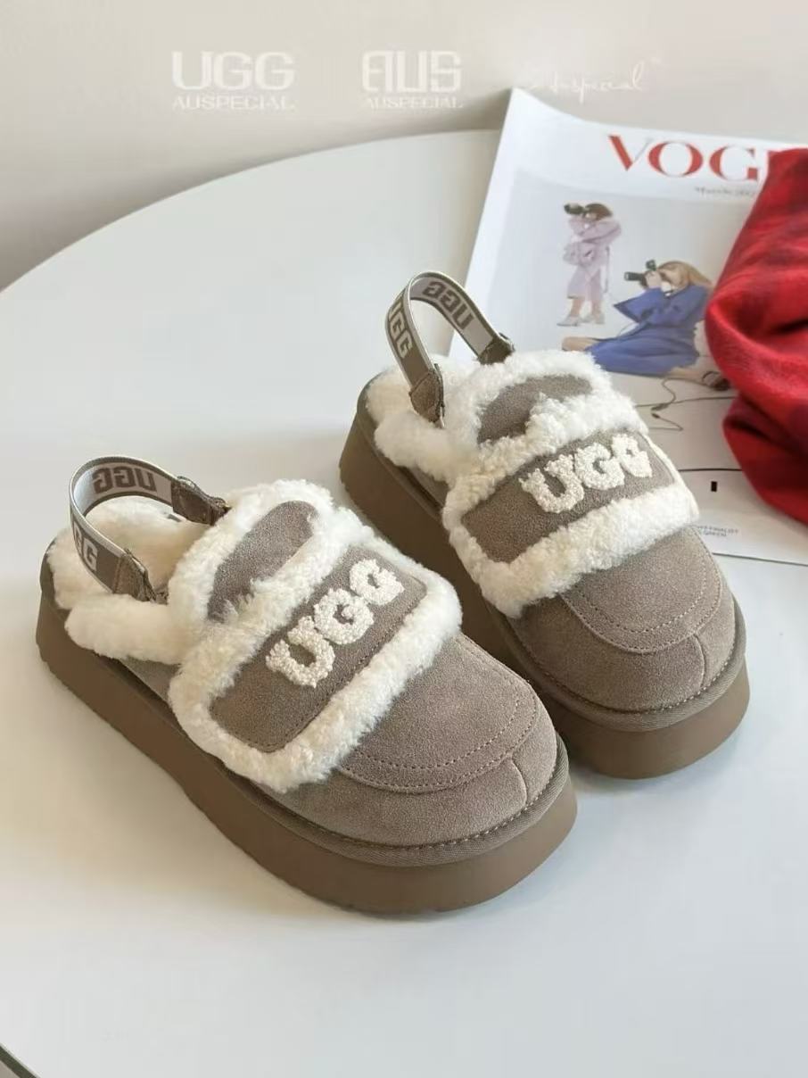 Ozlana Ugg Fur Slippers(removable velcro patch + heel strap)