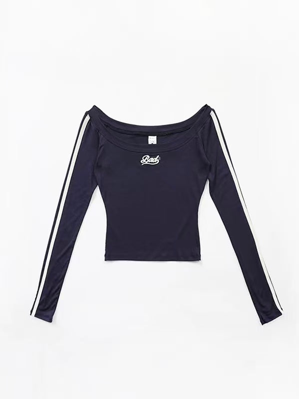 Badblood Retro Off-Shoulder Double Stripe Crop Top